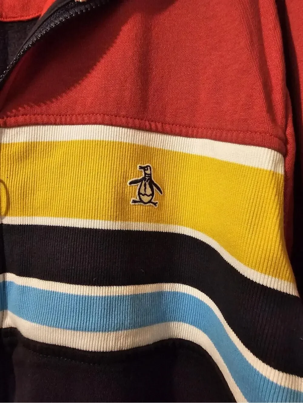 Original Penguin Red, Navy and Yellow Stripe Zip Hoodie L